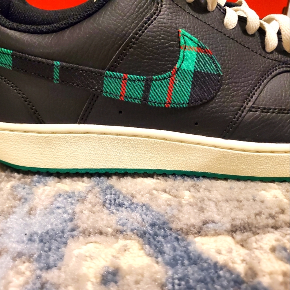 Nike Court Vision Low Black With Green Plaid Swoosh Model FD0321 010 - Picture 4 of 8
